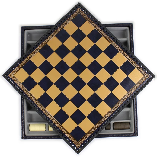 Chessboard, blue and gold 13”