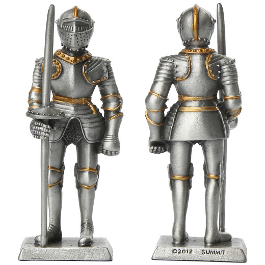 Tin knight statue in armor with short lance