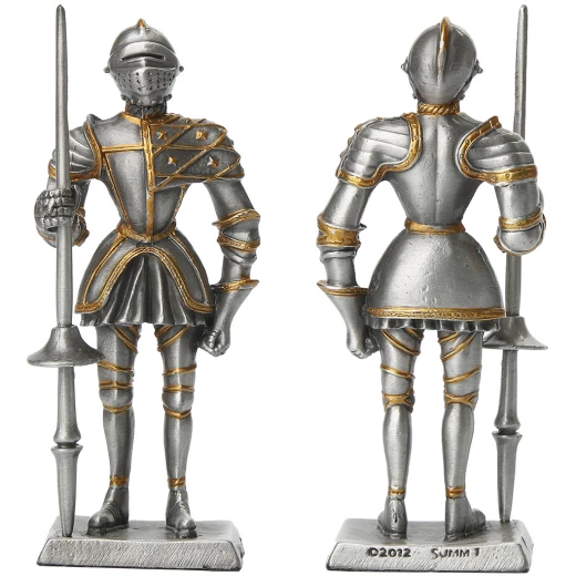 Tin knight statue in tournament armor with sword