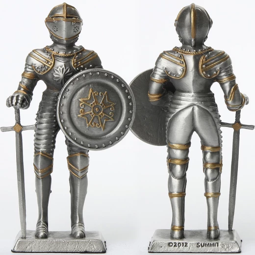 Tin knight statue in Armor with sword and shield