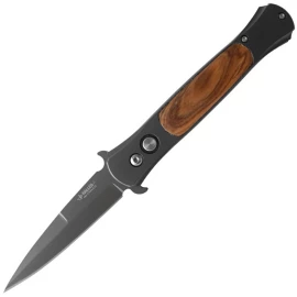 Switchblade knife with handle made of olive wood
