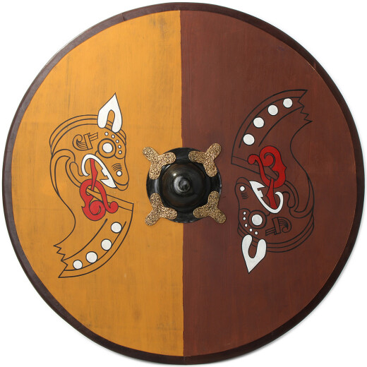 Vikinský kruhový štít s nordickými motivy koně