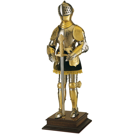Goldener Ritter in Rüstung mit Schwert, 61cm Statuette