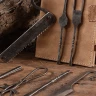 Medieval barber surgeons tool kit in leather bag