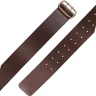 Dark brown leather belt with wide brass buckle