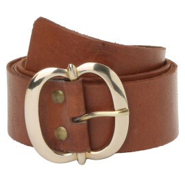 Dark brown leather belt with brass buckle