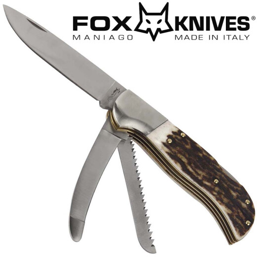 Folding hunter pocket knife by Fox with 3 blades