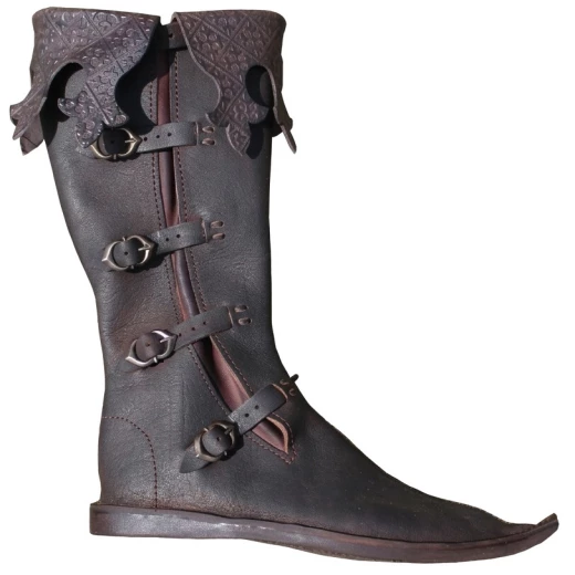 Tall Gothic Buckled Boots with Embossed Fleur-de-Lis Cuffs