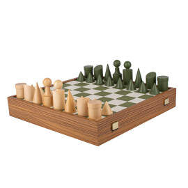 Šachy Bauhaus zeleno-bílé, král 8,5cm, šachovnice 40x40cm