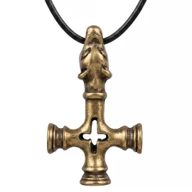 Wikinger Wolfskreuz Amulett von Foss, massiver Messingguss aus Island - Outlet