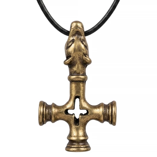 Wikinger Wolfskreuz Amulett von Foss, massiver Messingguss aus Island - Outlet