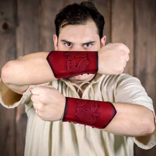 Twin Dragons Leather Bracers with Celtic Motif - Outlet